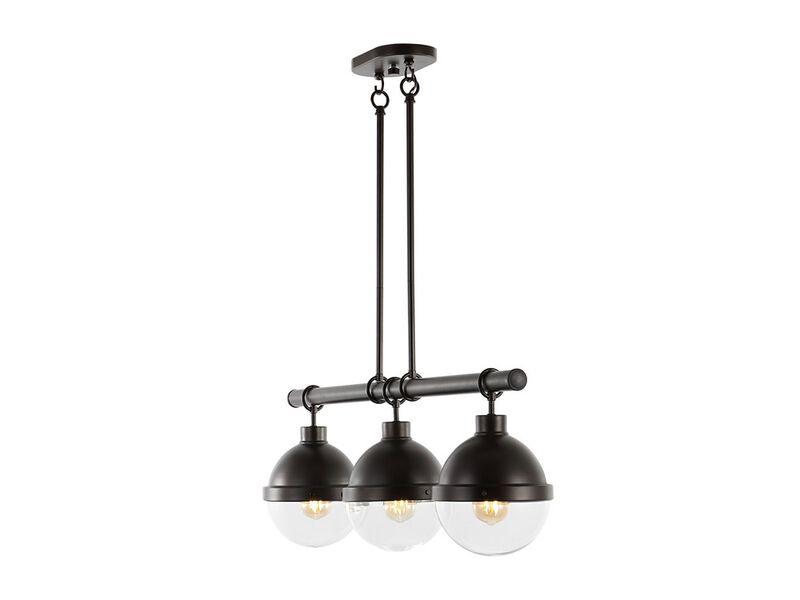 Caleb 3-Light Industrial Farmhouse Iron/Glass Linear LED Pendant