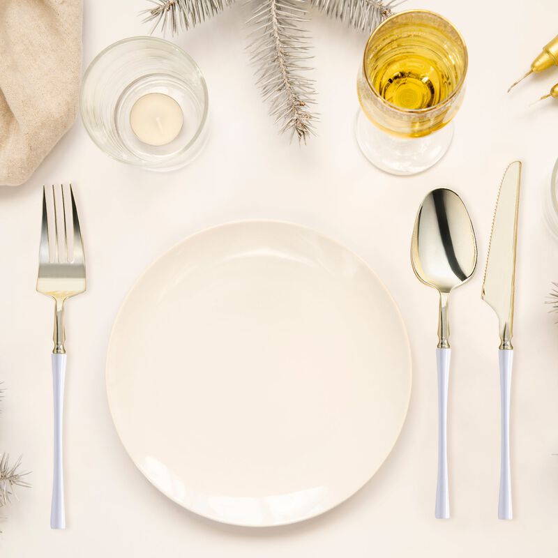 Gold with White Handle Moderno Plastic Cutlery Set (240 Sets) image number 7