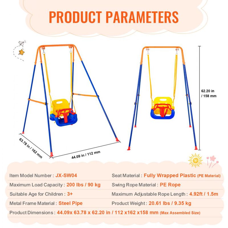 Swing Sets for Backyard 3 in 1 Toddler Swing Set with 4 Sandbags Foldable