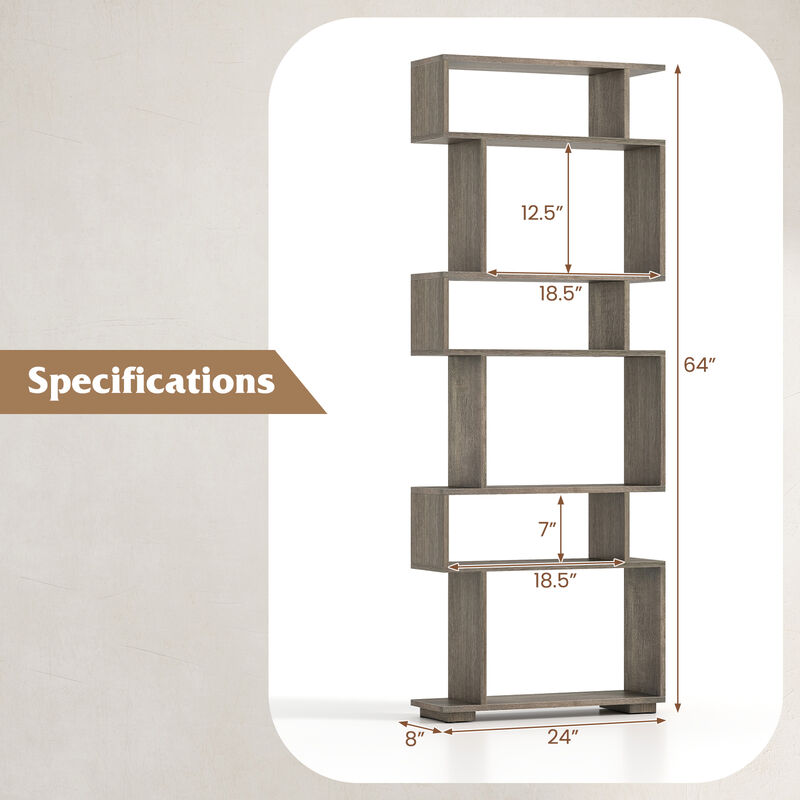 Geometric 6 Tier Bookshelf with 2 Anti Tipping Kits for Home Office Organization image number 2