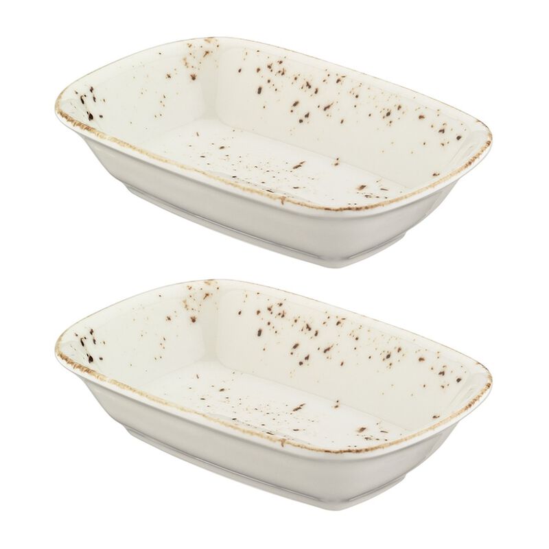 Grain 4.75" x 3.25" x h:1" 4 oz. Rectangular Decorated Porcelain Deep Plate (Set of 2)