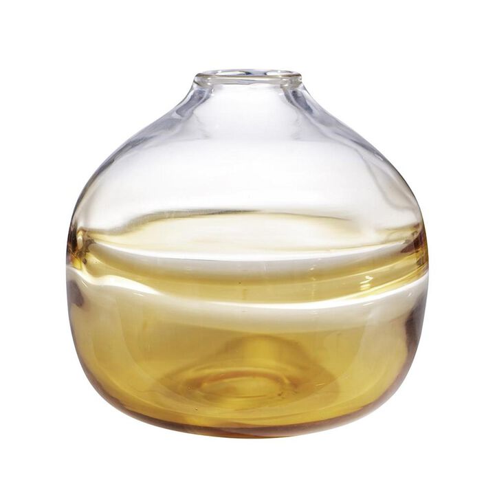 HomeRoots 9" Clear And Brown Ombre Glass Round Table Vase