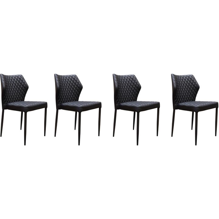 Diamond Tufted Leatherette Dining Chair with Metal Legs, Black, Set  of Four-Benzara