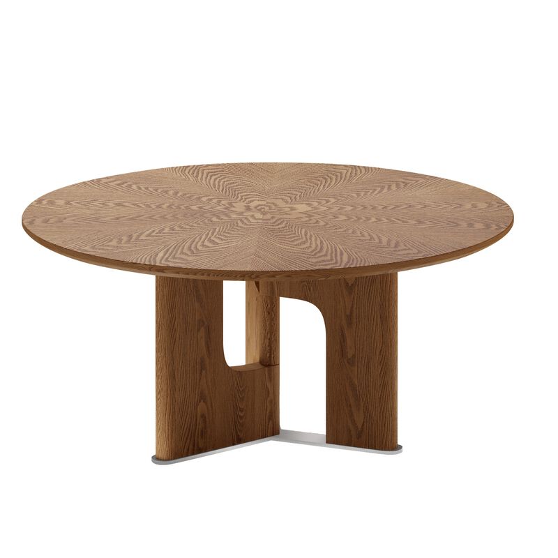 31.5-Inch Rustic Round Coffee Table with Ash Wood Veneer, Modern Wooden Living Room Table image number 0