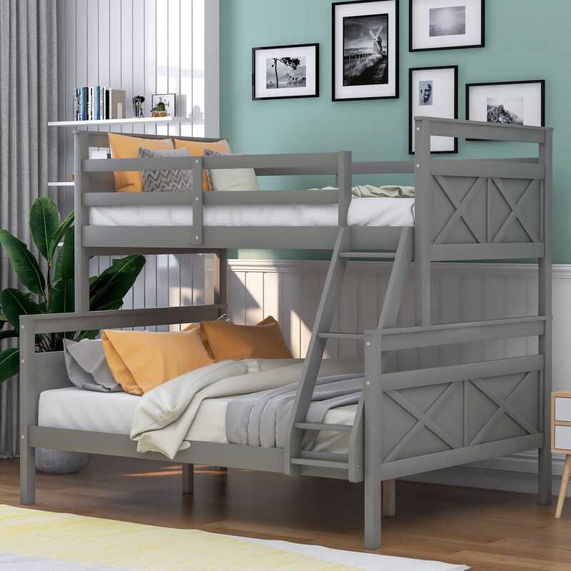 Twin over Full Bunk Bed with ladder, Safety Guardrail, Perfect for Bedroom, Gray image number 2