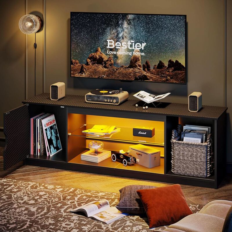 ShipItFurniture 58" LED TV Stand for 55/60/65-Inch TVs - Adjustable Tempered Glass Shelves image number 8