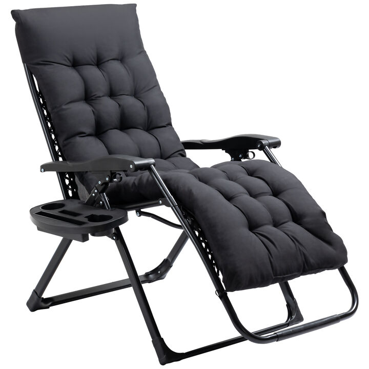 Outsunny Zero Gravity Chair, Folding Reclining Lounge Chair with Padded Cushion, Side Tray for Indoor and Outdoor, Supports up to 264lbs, Gray