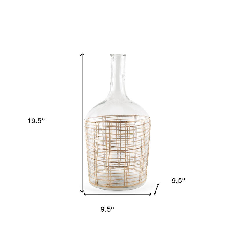 HomeRoots 20" Clear And Natural Glass Round Floor Vase With Wrapped Rattan image number 3