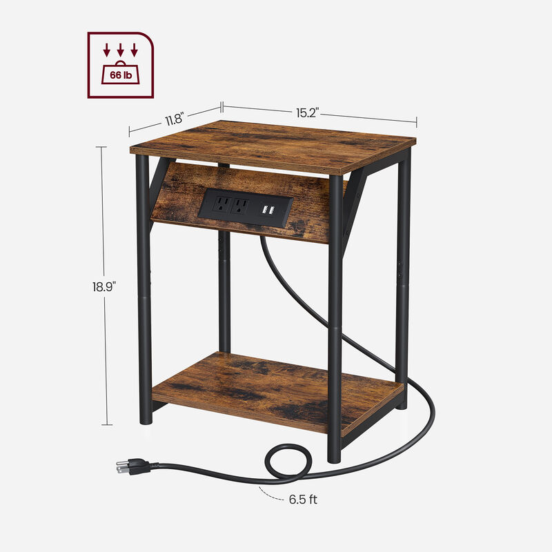 Side Table with Charging Station - Convenient End Table Featuring USB Ports and Outlets