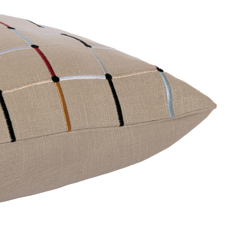 HomeRoots 24" Beige Check Cotton Blend Throw Pillow With Embroidery image number 5