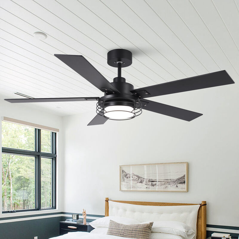 52 in. Black Reversible Blades 6-Speed Ceiling Fan with Light and Remote