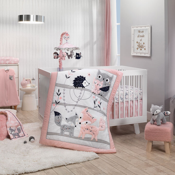 Lambs & Ivy Forever Friends 4-Piece Nursery Crib Baby Bedding Set - Blue, Pink
