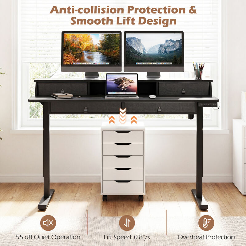 Electric Height Adjustable Standing Desk with Storage Drawers image number 6