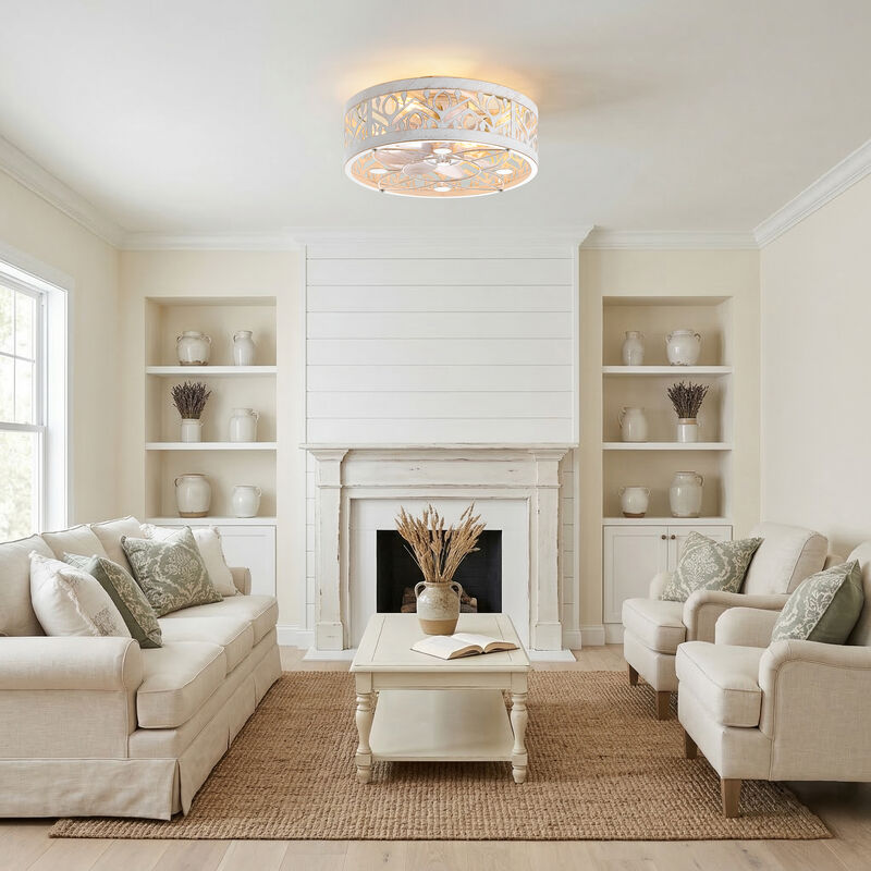 Breezary 16.5 in Caged Ceiling Fan with Light and Remote, White Gold 7-Blade DC Motor Fandelier, Reversible Quiet Fan image number 9