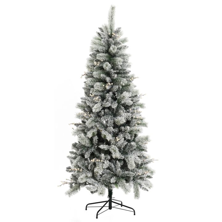 LuxenHome  LuxenHome 6.5Ft Pre-Lit Full Artificial Snow-Flocked Christmas Tree