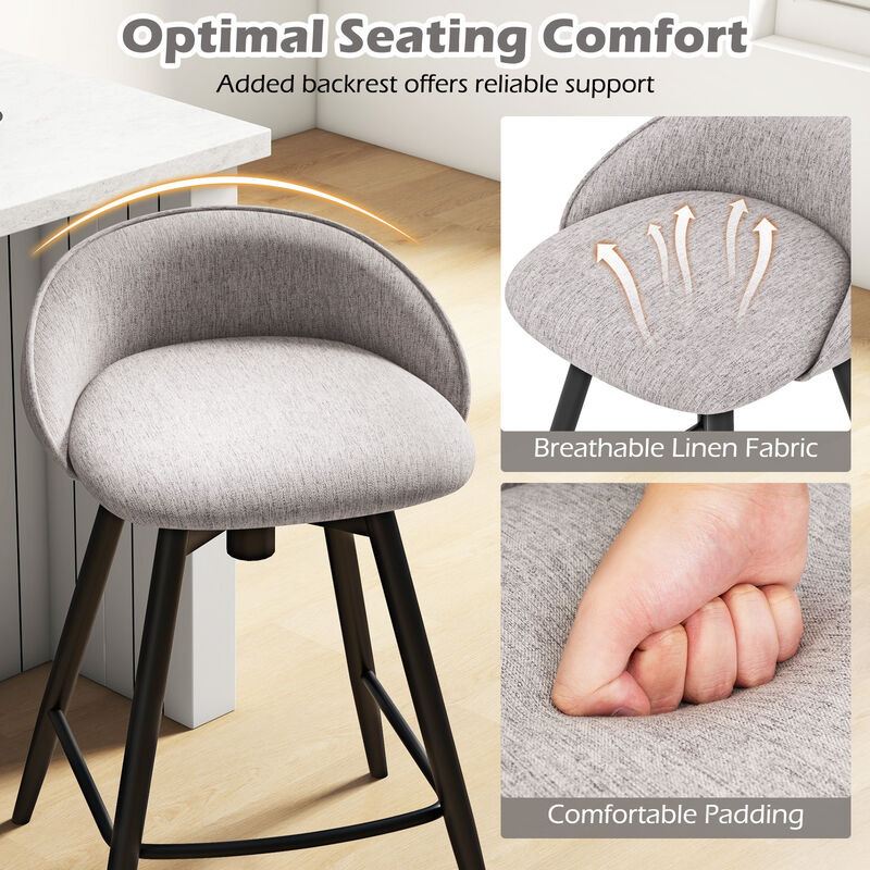 Comfortable Upholstered Bar Stools with Backrest and Footrest, Set of 2