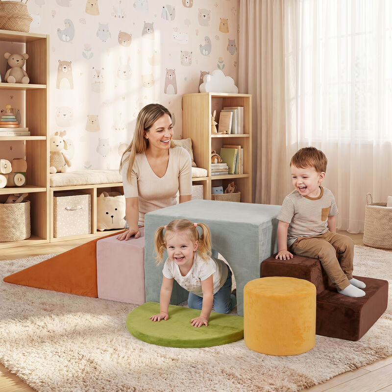 6 Piece Toddler Foam Climbing Set with Slide, Tunnel and Play Blocks image number 5