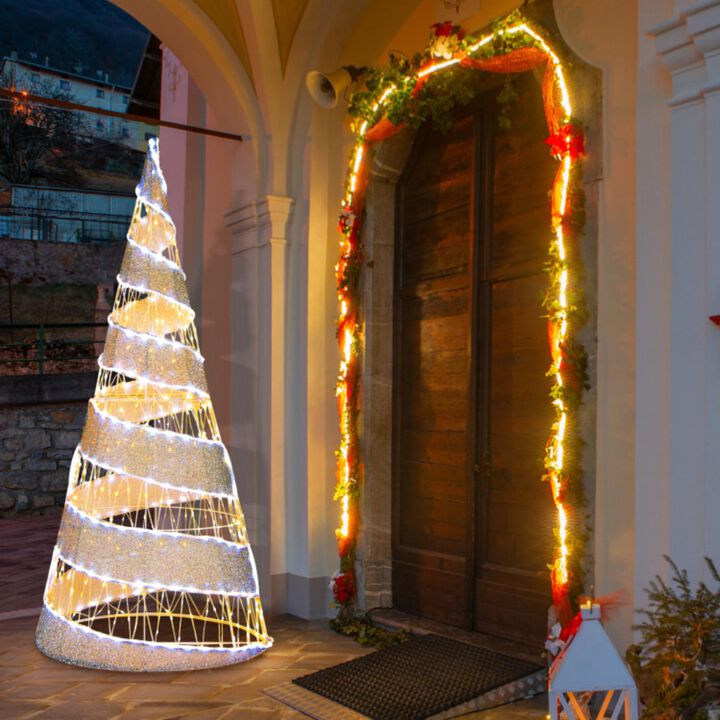 Hivvago 5 Feet Pre-lit Christmas Cone Tree with 300 Warm White and 250 Cold White LED Lights