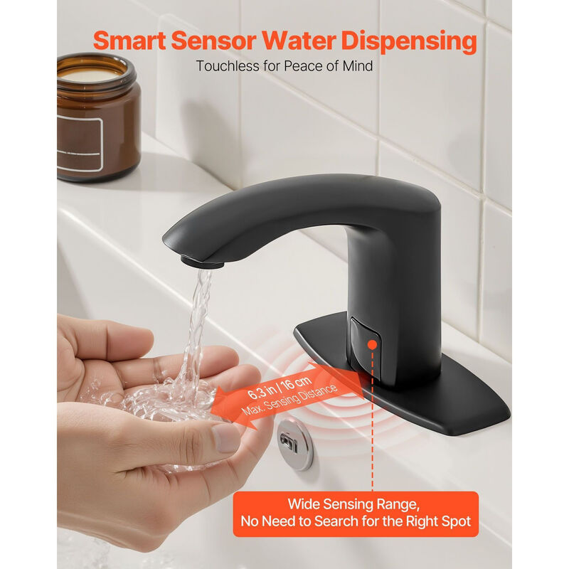 Battery Operated Touchless Bathroom Faucet with Motion Sensor and Adjustable Temperature-     Matte Black image number 6