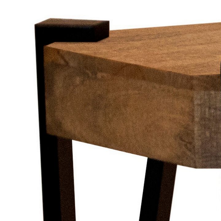 Ayla 24 Inch Side End Table, Iron Hairpin Legs, Rustic Brown Mango Wood-Benzara