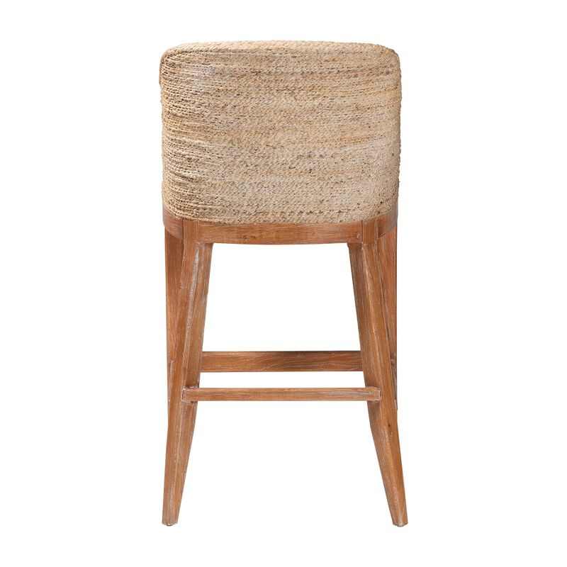 bali & pari Jasper Seagrass Bar Stool with Mahogany Wood Frame - Coastal Seating with Woven Wingback and Cushioned Seat for Bar Island or Lounge