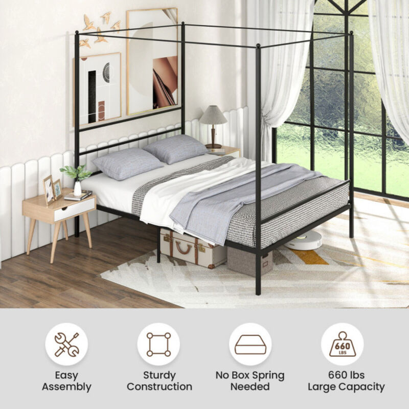 Canopy Bed Frame with Slat Support, Sturdy Metal Construction