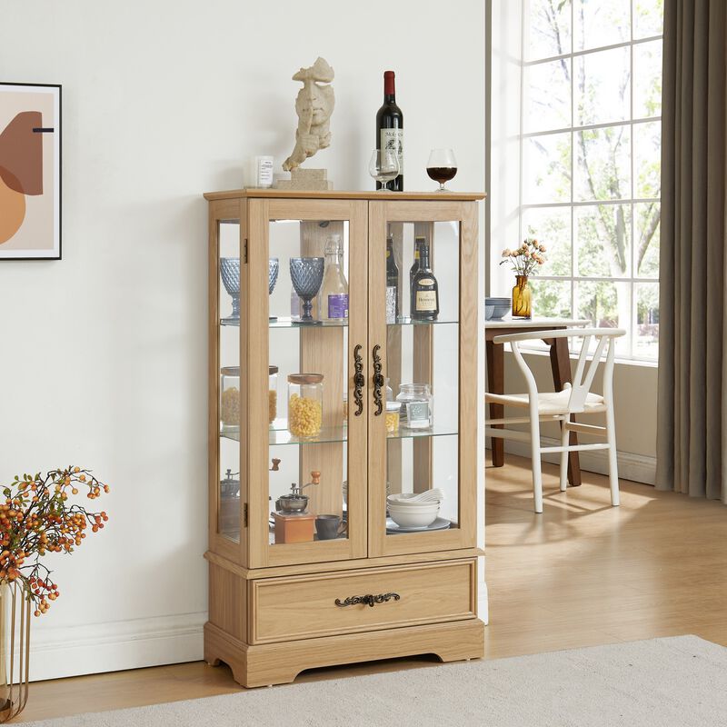 25.98 in. Display Cabinet with 1 Drawer and 2 Glass Doors