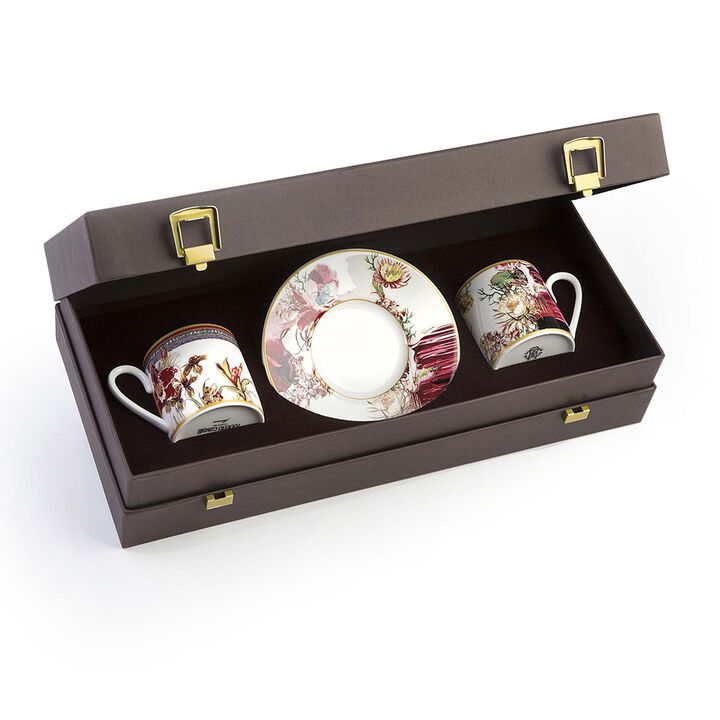 Coffee Cup & Saucer FLOWERS MODEL D-A Set of 2 in Luxury Box  diam. 2.3", H 2.5", Cap. 4 oz, Saucer diam. 4.75"