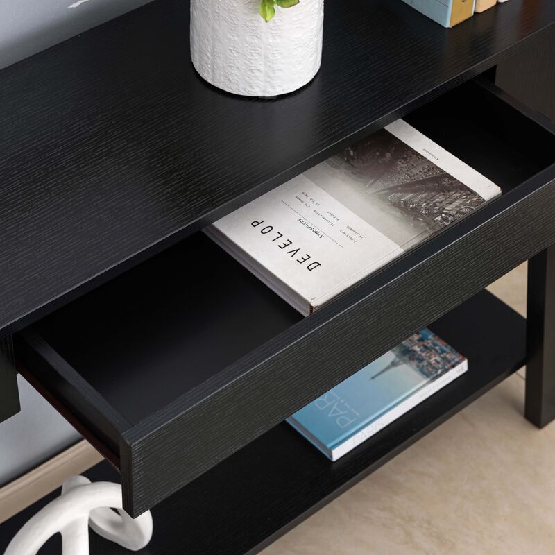 Black Concole Table with Bottom Shelf and Catch All Drawer