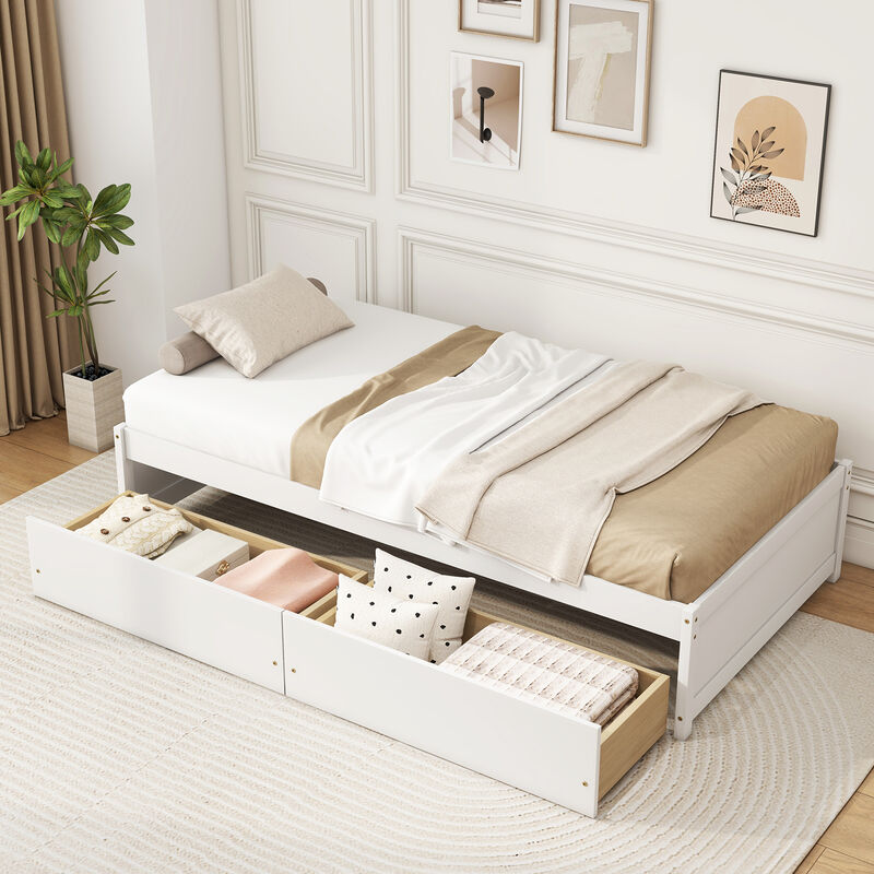 Captain Bed with 2 Drawers and Slats Support for Space-Saving Storage and Comfortable Sleep