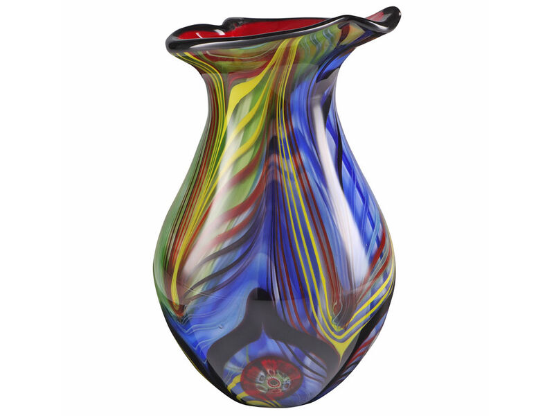 Hand Blown Abstract Teardrop Art Glass Vase with Angled Lip