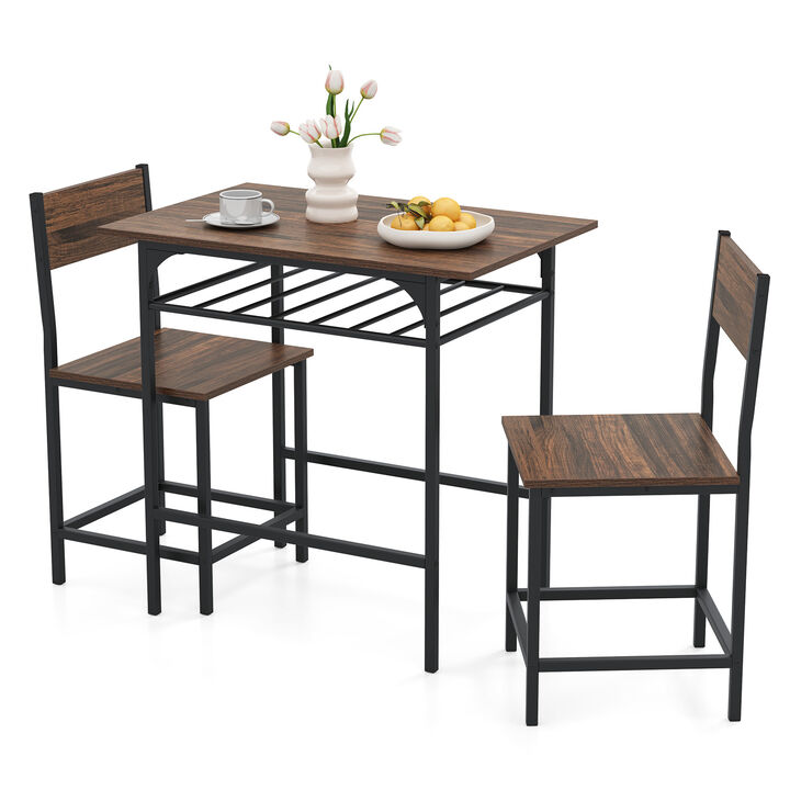 Metal Frame Dining Table Set with Convenient Storage Shelf – Compact for Small Spaces