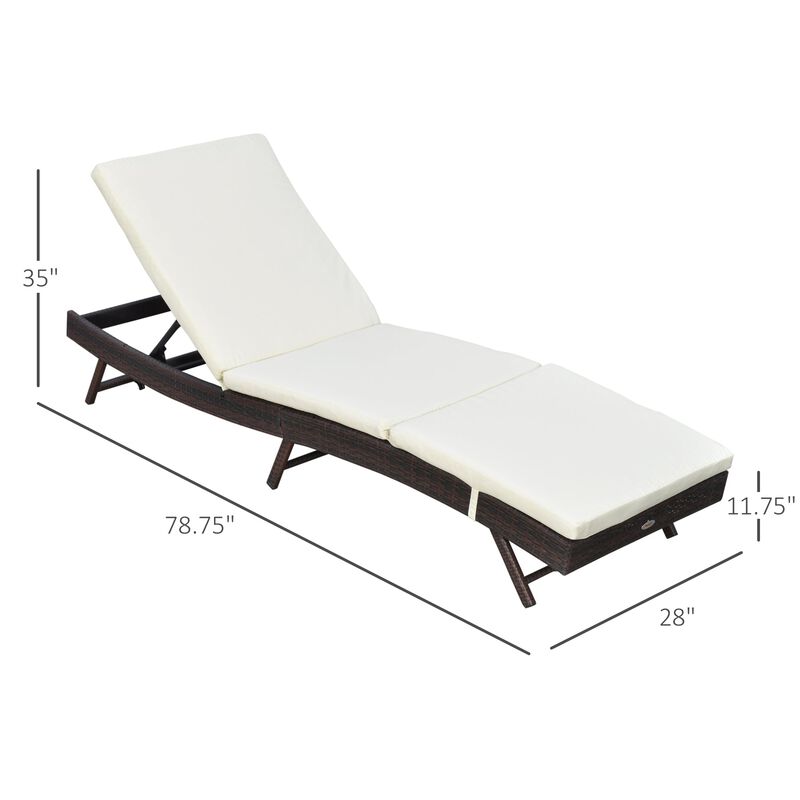 Patio Chaise Lounge, Pool Chair with 5 Position Adjustable Backrest & Cushion, Outdoor PE Rattan Wicker Sun Tanning Seat, White