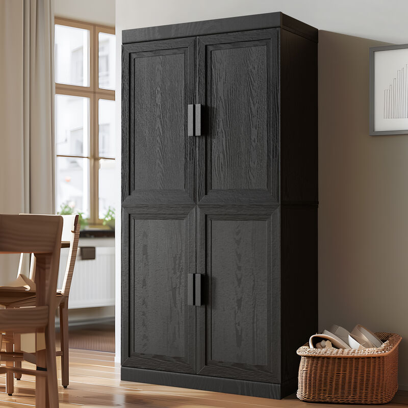 62"x31"x16" Modern Black Wooden Storage Cabinet - 6 Tier Organizer with Four Doors image number 1