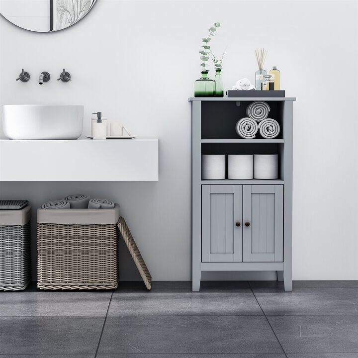 Hivvago Gray 2 Tier Shelf Hidden Storage Bathroom Floor Cabinet