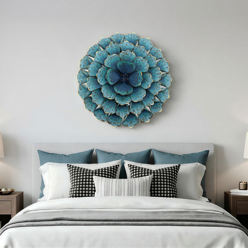 24" Rosette Metal Floral Wall Art Decor, Teal Blue image number 2