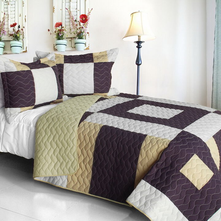 3 Piece Vermicelli Quilted Patchwork Quilt Set Vintage Fashion Collection