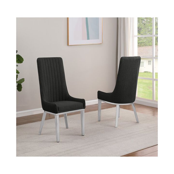 Best Quality Furniture Black, Teddy Fabric, Pleated Back Side Chair With Silver Base, Set Of Two