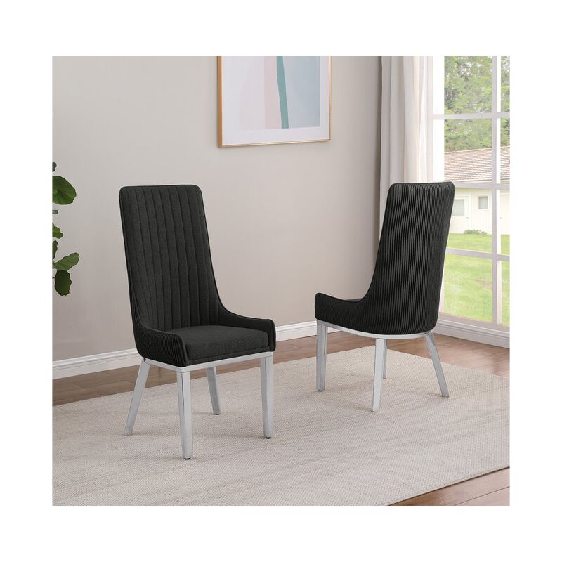 Black Teddy Fur Dining Chairs with Silver Stainless Steel Base - Set of 2