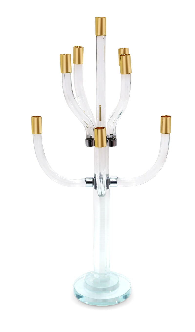 HomeRoots 23" Clear Gold And Silver Crystal Tabletop Candelabra Candle Holder image number 3