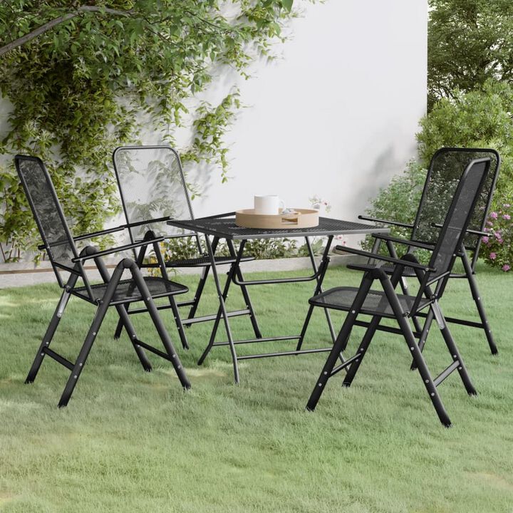 5pc Outdoor Patio Dining Table and Chairs Set, Mesh Gray Metal Frame - Benzara