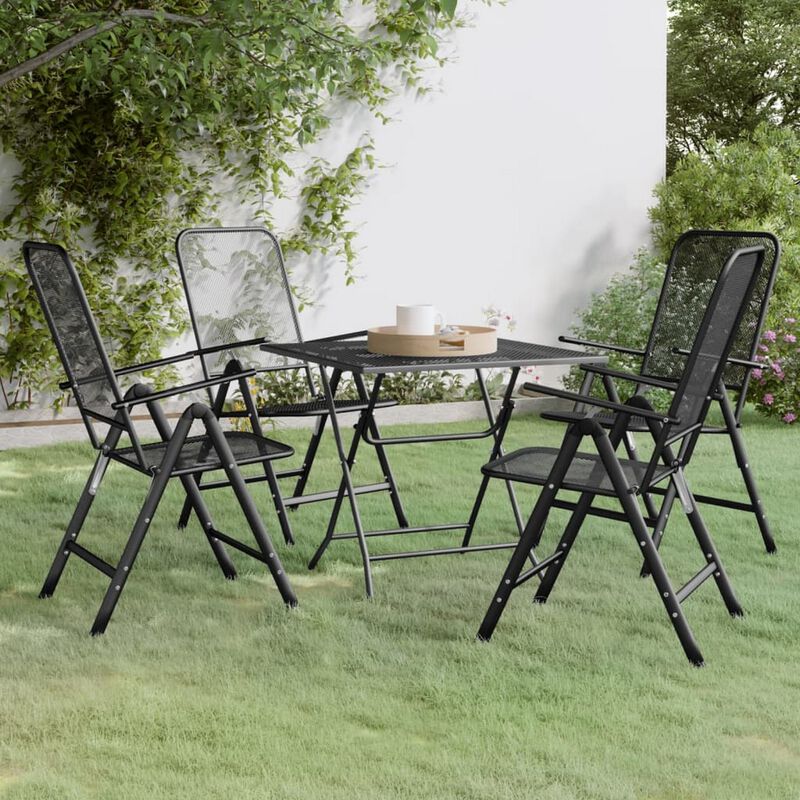 5pc Outdoor Patio Dining Table and Chairs Set, Mesh Gray Metal Frame - Benzara