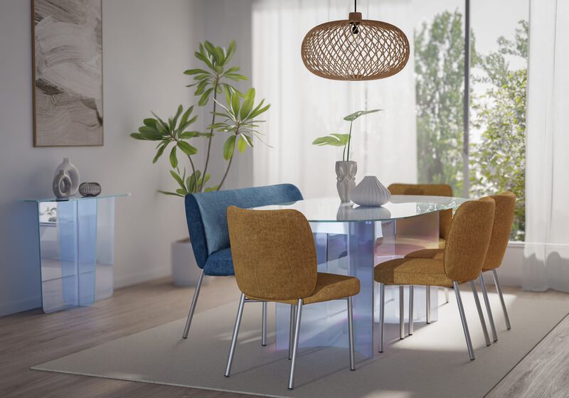 Fomo Chenille-upholstered Stainless Steel Base Dining Chair in Pineapple - Set of 2