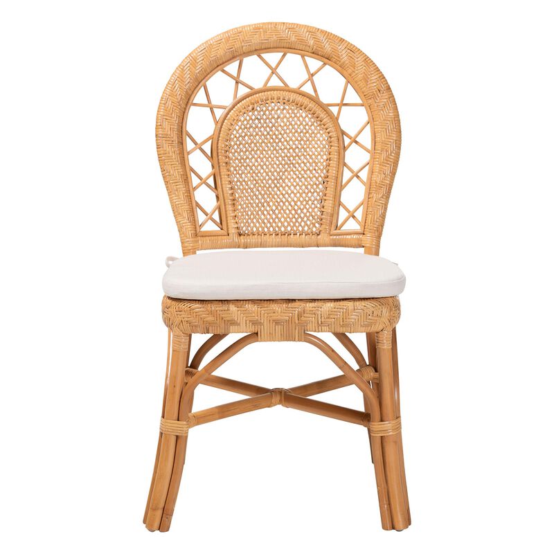 bali & pari Adam Natural Rattan Dining Chair with Curved Backrest and Removable Cushion - Handwoven Wicker Accent Chair for Dining Room or Kitchen