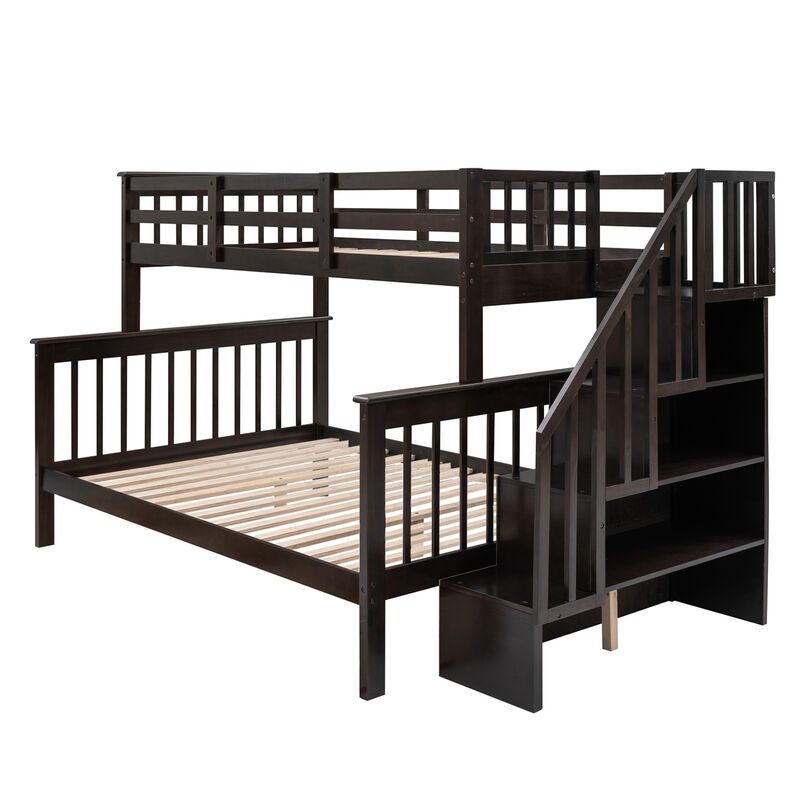 Merax Stairway Twin-Over-Full Bunk Bed with Storage and Guard Rail