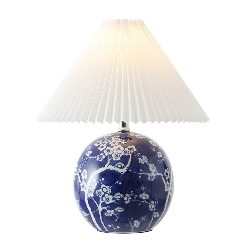Shishen Cottage Classic Chinoiserie Ceramic Orb LED Table Lamp with Pleated Shade