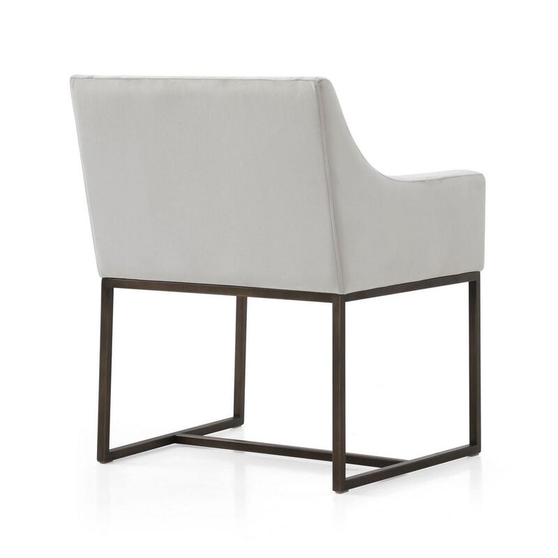 Cid 24 Inch Modern Dining Chair, Armrests, Tight Back, White, Antique Brass - Benzara image number 4