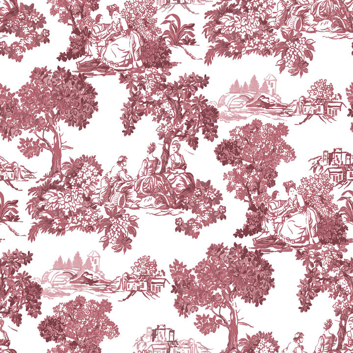 Blooming Garden Toile Red Wallpaper 8343