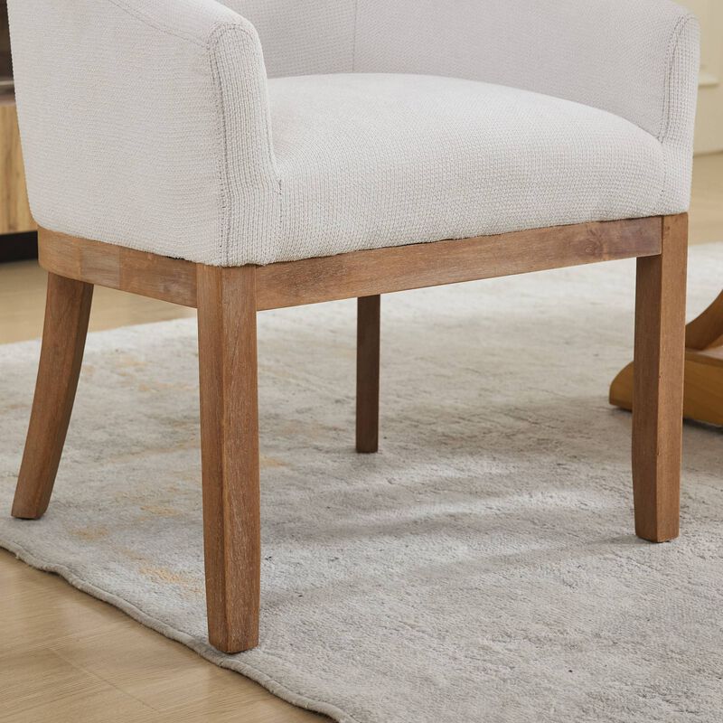 Upholstered Barrel Dining Chairs, Farmhouse Linen Accent Chairs with Natural Hardwood Frame image number 6