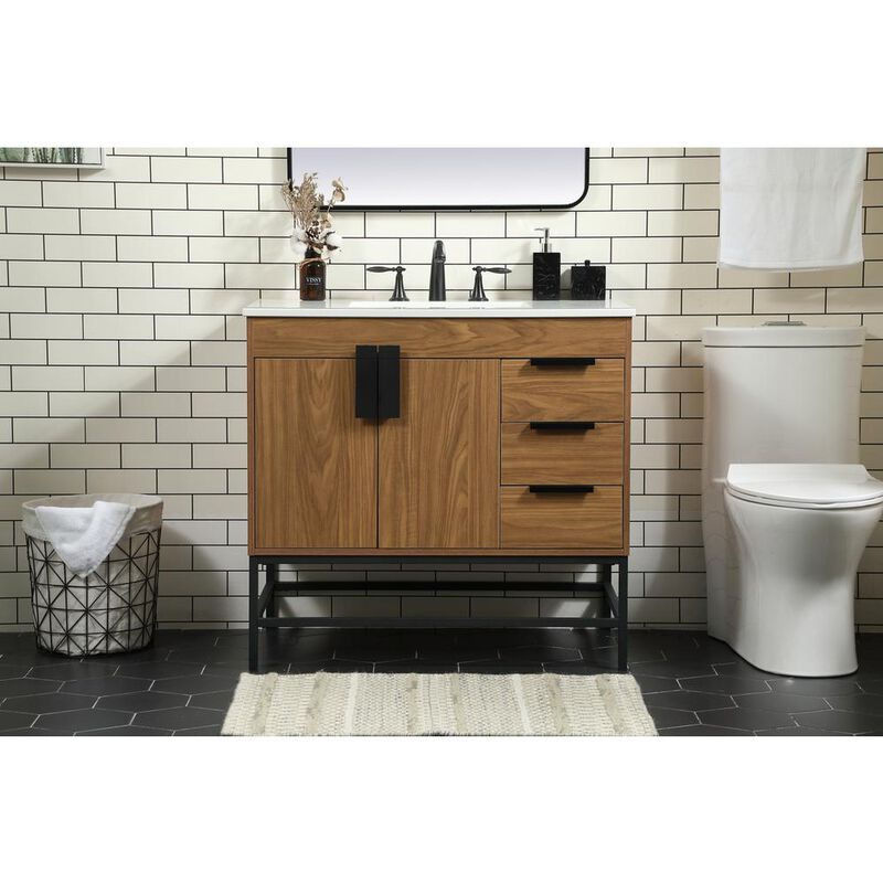 Elegant Kitchen and Bath 36 inch Single bathroom vanity in walnut brown
